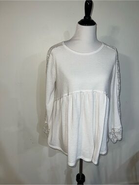 White Lace-Trim Babydoll Tunic Top